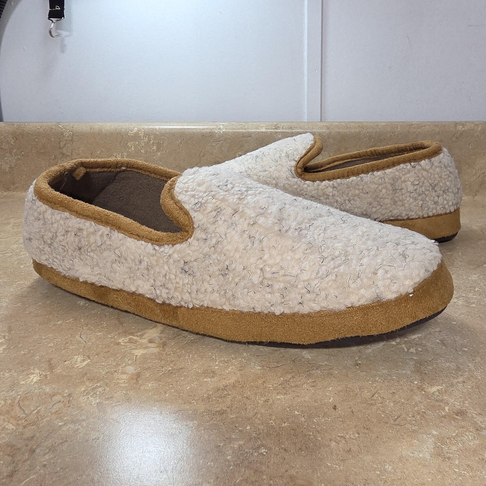 Isotoner Slippers Mens Size 11.5 White Sherpa Fleece Lined Cozy House Shoes